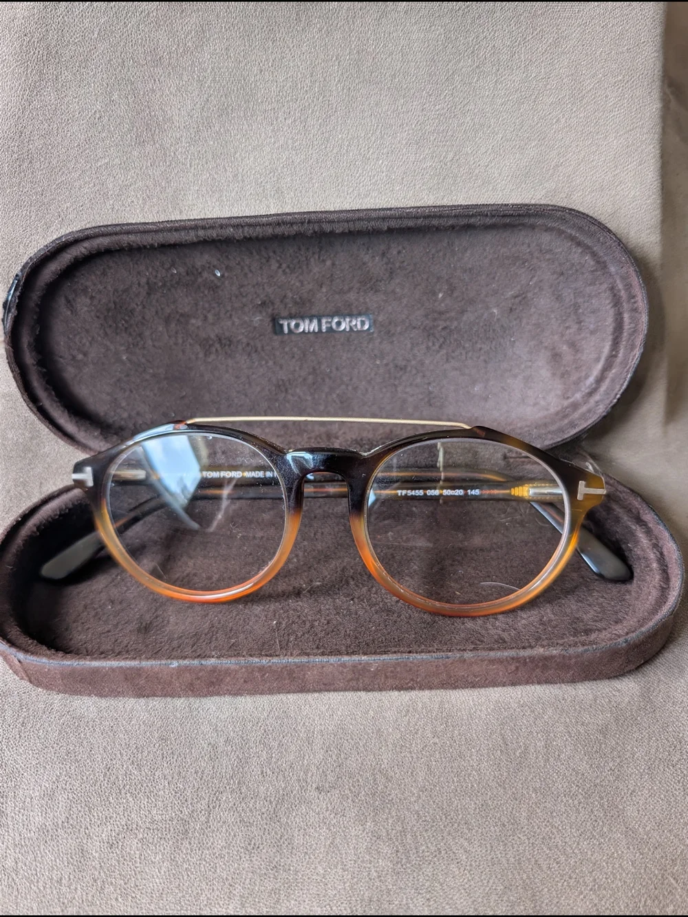 Tom Ford TF5455 056 Round Tortoise Eyeglass Frames 50□20 145 w/ Case